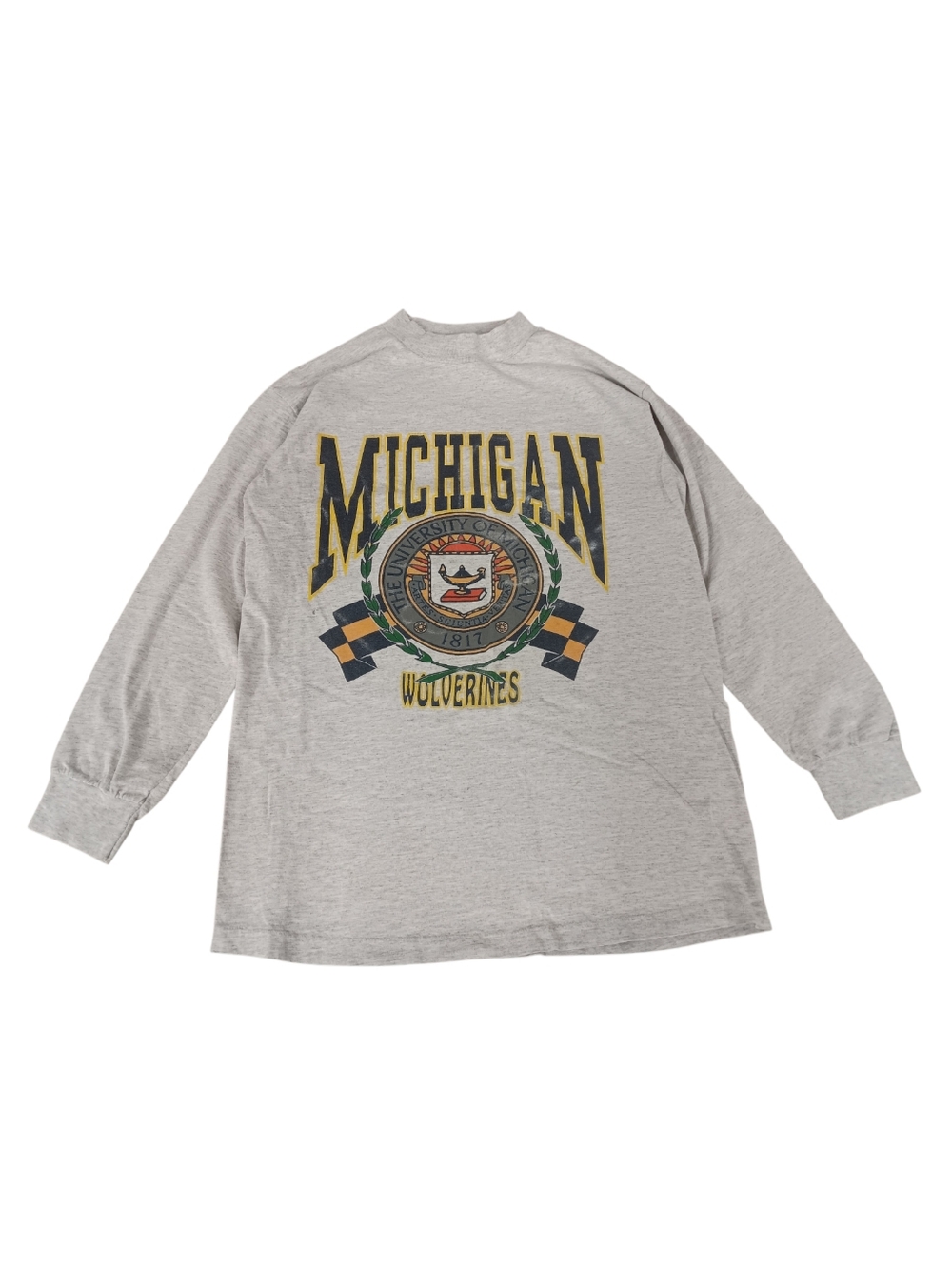 80s Michigan Wolverines Gray Long Sleeve Graphic Tee - L
